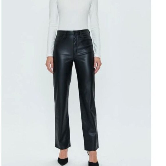 NWT Pistola Cassie Super High Rise Straight Pants Vegan Leather Slate Black 26 - Picture 1 of 5